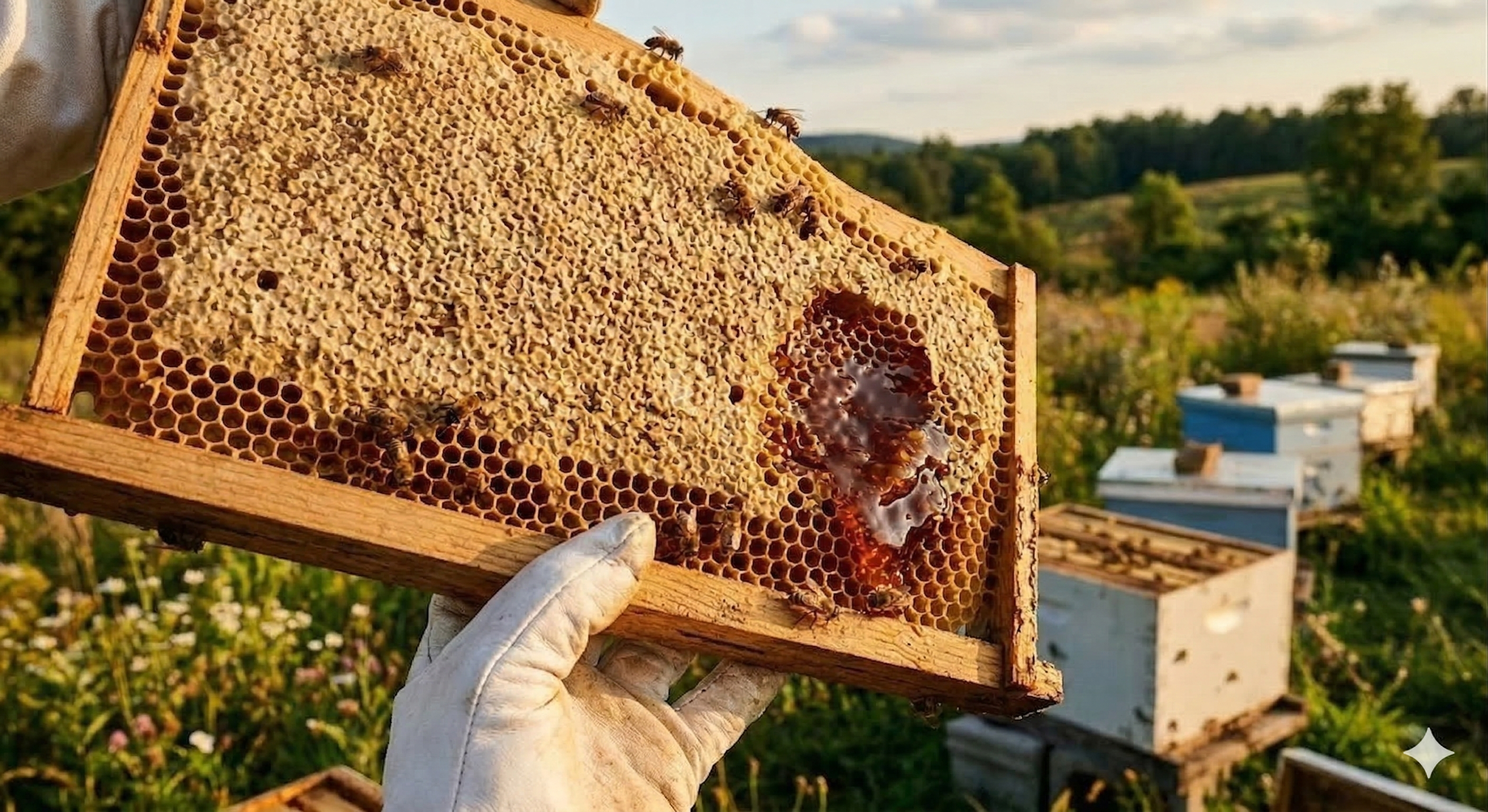 Honeycomb frame from Amelia Apiary — raw Virginia honey from Dunn Right Ranch LLC